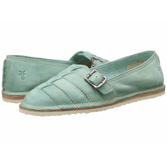 THE FRYE Milly Fisherman Turquoise Sunwash Nubuck Flat ANB